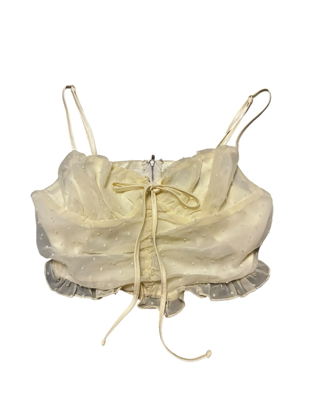 Cider Cream Swiss Dot Ruffle Tie-Front Tank